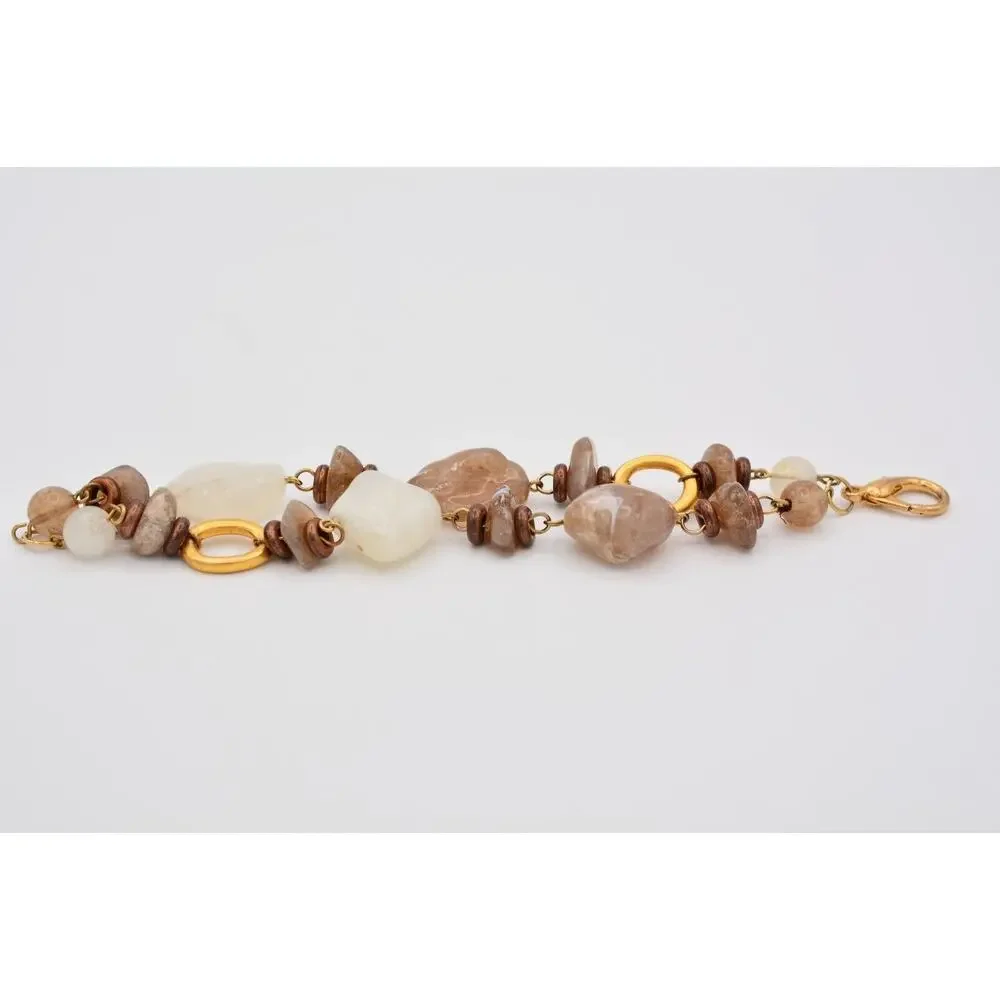 Vintage Lucite Beaded Bracelet Double Chain Brushed Gold Chunky 1980s Bin4